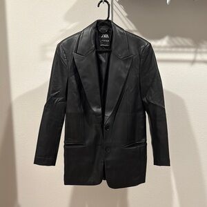 Zara Black Leather Blazer